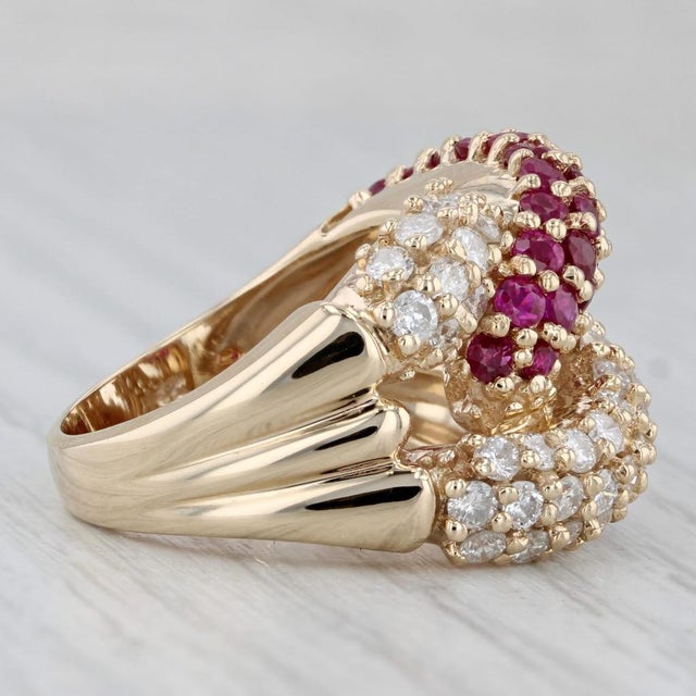 2010s 2.75ctw Ruby Diamond Knot Ring 14k Yellow Gold Size 6.75 Cocktail For Sale - Image 5 of 8