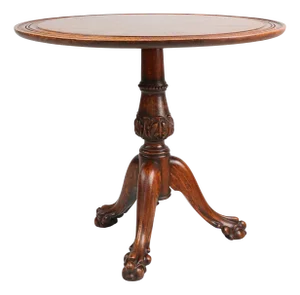 Antique English Hand Carved Oak Side Table with Lions Head Feet, 1890s