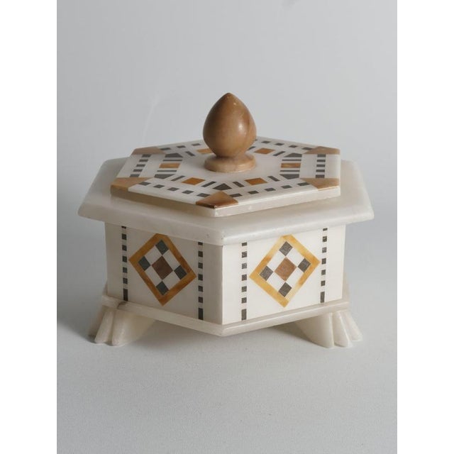 Italian Pietra Dura and Alabaster Inlay Hexagonal Box For Sale - Image 16 of 18