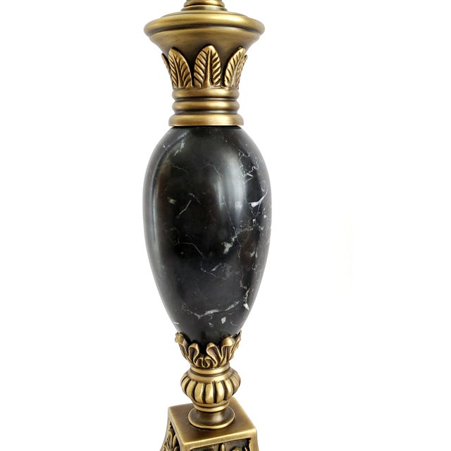 Late 20th Century Lamps Maitland Smith Black Marble Pair & Silk Shades For Sale - Image 5 of 12