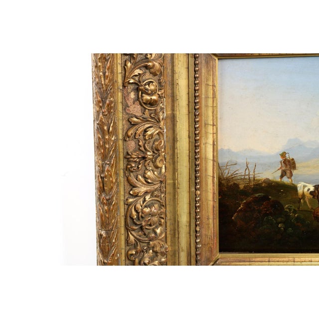Green German School Alpine Landscape With Hiker and Livestock, 19th Century For Sale - Image 8 of 14