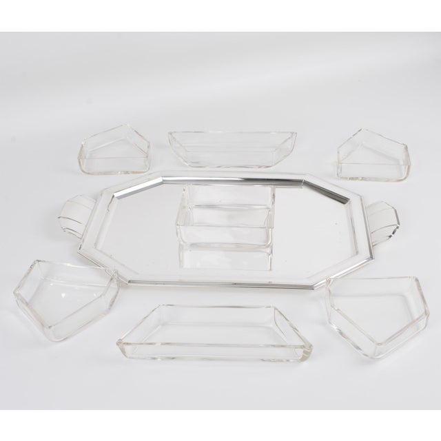 Art Deco Silver Plate and Crystal Barware Tray and Dishes by Quist, circa 1930 For Sale - Image 16 of 18