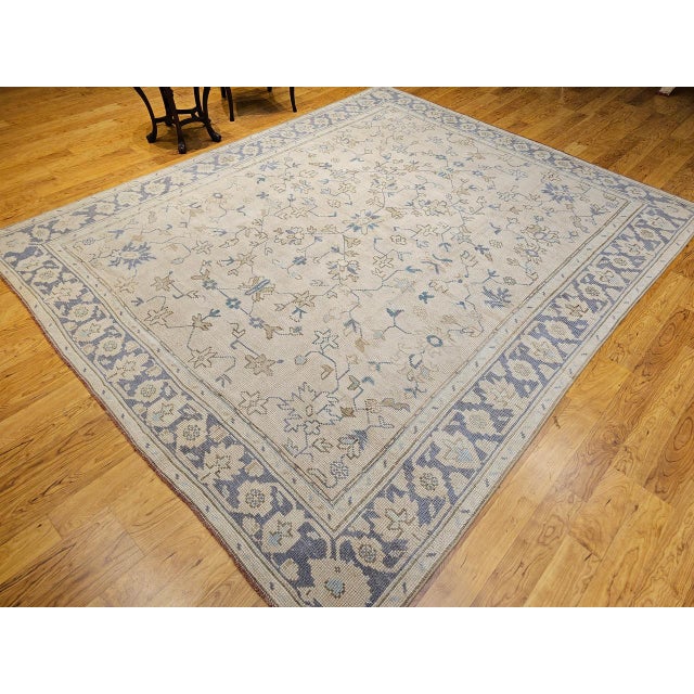 Vintage Turkish Oushak Room Size Rug, Hand-Knotted Wool, Ivory, Blue, 8' x 10' For Sale In Chicago - Image 6 of 16