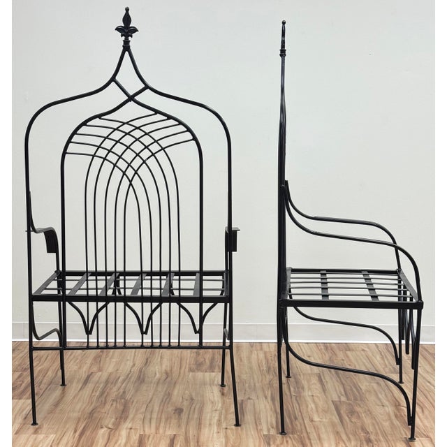 Mid 20th Century Substantial Vintage Wrought Iron Gothic Revival Cathedral Chairs, a Pair For Sale - Image 5 of 15