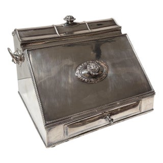 Antique Silver Inkwell & Document Box For Sale