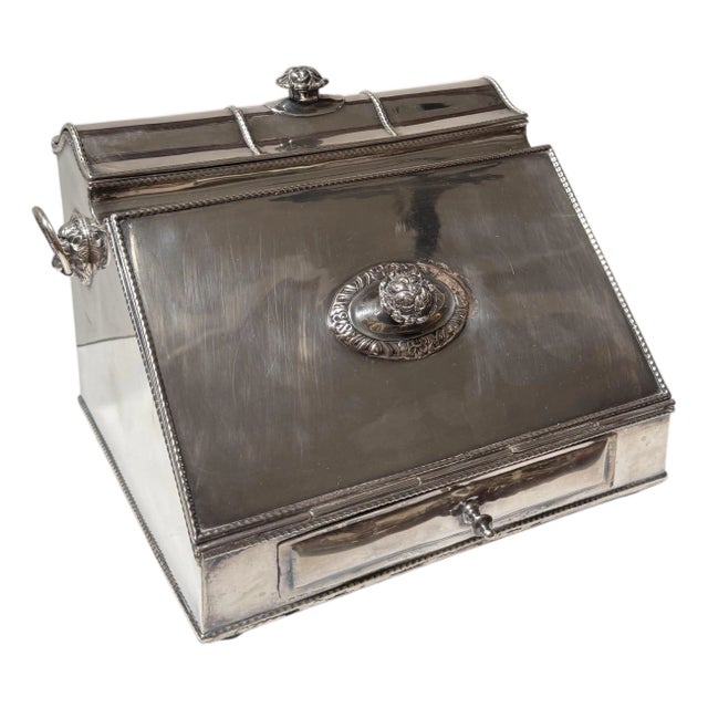 Antique Silver Inkwell & Document Box For Sale
