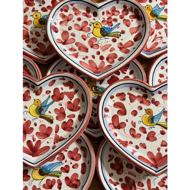 Late 20th Century Vintage Italian Deruta Majolica Ceramic Heart Shape Plates - Set of 10 For Sale - Image 5 of 12