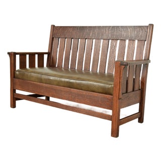J. M. Young & Sons Antique Mission Oak Arts & Crafts Bench or Settle Sofa, Circa 1910 For Sale