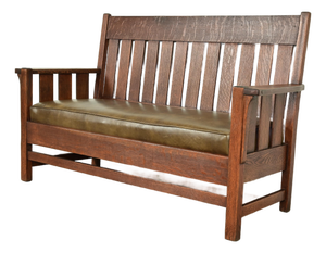 J. M. Young & Sons Antique Mission Oak Arts & Crafts Bench or Settle Sofa, Circa 1910