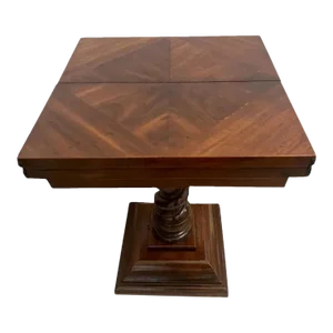 1980s Vintage Drexel Expanding Square Table Barley Twist Petite Size Pedestal Base
