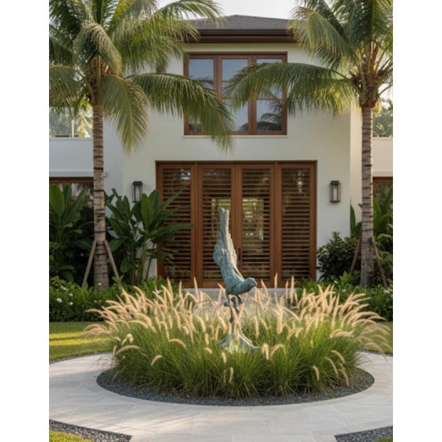 Metal 1990s Grand-Scale Verdigris Bronze-Style Parrot Sculpture on Tree Trunk For Sale - Image 7 of 7