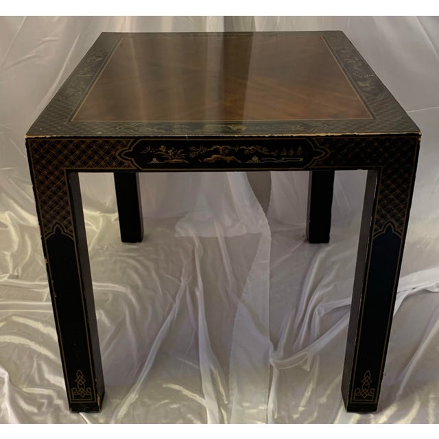 Chinoiserie Mid Century Drexel "Et Cetera" Black & Gold Hand-Painted Chinoiserie Side Table For Sale - Image 3 of 8