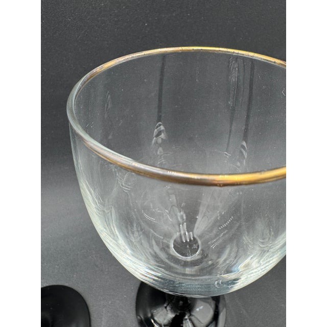 1970s 1970s French Stemware by Luminarc Black Tulip Base Mid Century Wine Glasses, Made in France- Set of 4 For Sale - Image 5 of 6