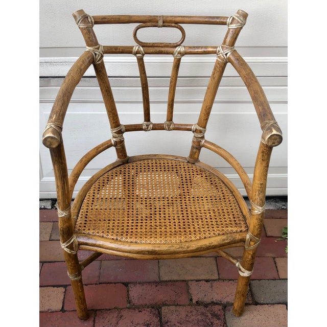 Vintage McGuire Rattan Bamboo Cane Seat Arm Chairs by Andrew Delfino, Set of 3 For Sale In San Francisco - Image 6 of 12
