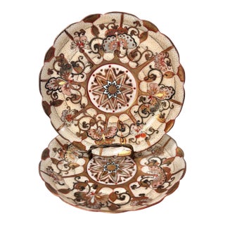 Pair Vintage Japanese Kutani Style Butterfly Plates – Hand Painted Porcelain Decorative Tabletop For Sale