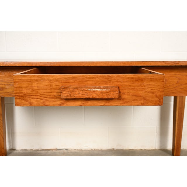Antique Mission Oak Arts & Crafts Writing Desk or Library Table by A. J. Johnson & Sons, Circa 1900 For Sale In South Bend - Image 6 of 13