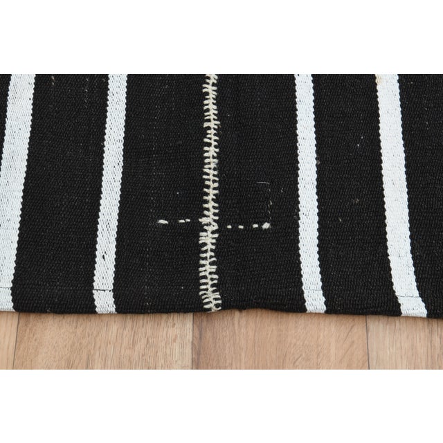 Striped Kilim Black White Vintage Handmade Area Rug For Sale In San Francisco - Image 6 of 11