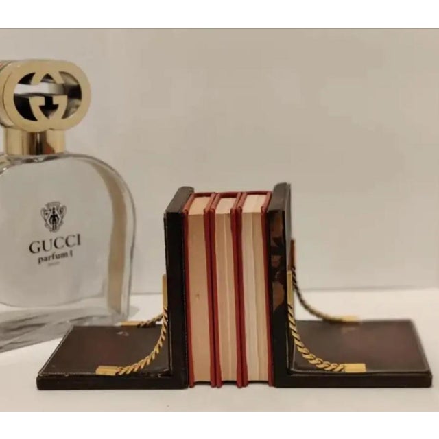 Brown 1970s Vintage Gucci Leather and Brass Bookends - Pair For Sale - Image 8 of 11
