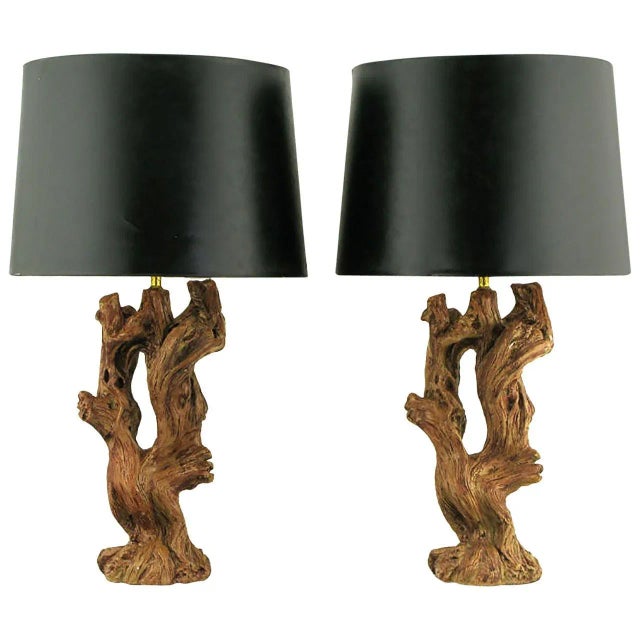 Ceramic Driftwood-Form Faux Bois Table Lamps - a Pair For Sale In Chicago - Image 6 of 6