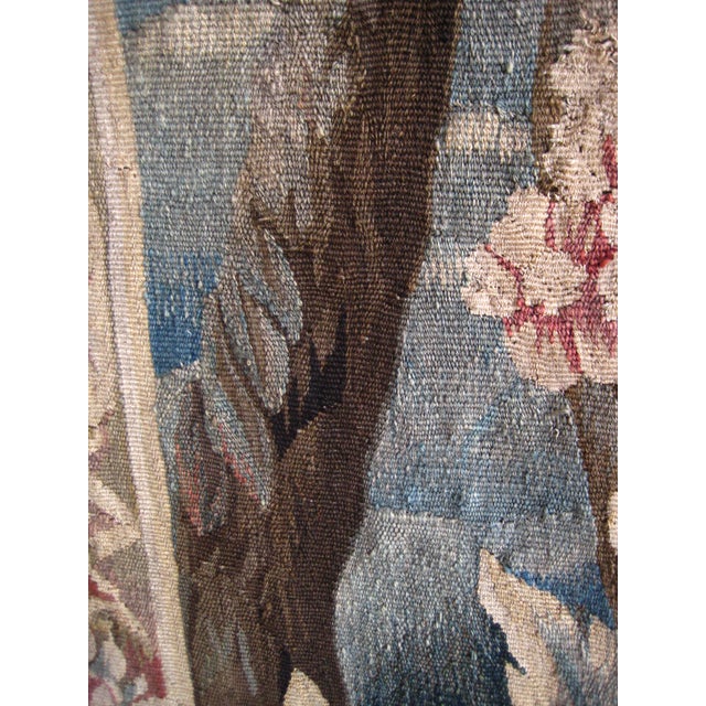 French Aubusson Signed Verdure Dog Hunting a Duck Red Flowers Borders Circa 1700 Hundreds For Sale - Image 13 of 18