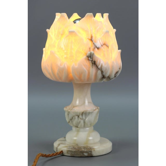 Stone Mid-Century Italian White Flower Alabaster Table Lamp, 1950s For Sale - Image 7 of 18
