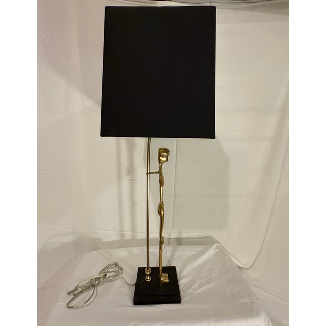 Stunning Arteriors Home Katie Lamp (Male) Brass With Black Shade and Iron Base For Sale In Denver - Image 6 of 10
