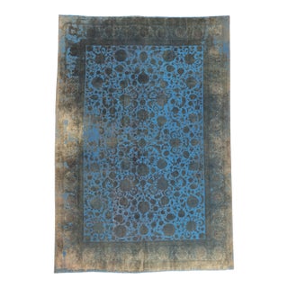 Mid 20th Century Hand-Carved Vintage Persian Blue Overdyed Rug, 13'00 X 18'08 For Sale