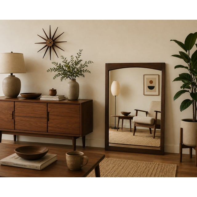 Wood Vintage Danish Modern Mid-Century Modern Walnut Dresser Wall Mirror For Sale - Image 7 of 7