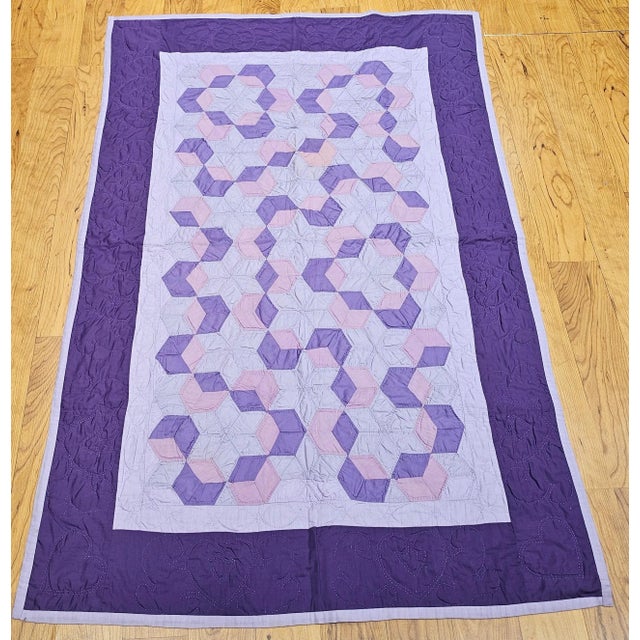Mid 20th Century Vintage Pennsylvania Amish “Block and Star” Hand-Stitched Cotton Quilt For Sale - Image 5 of 12