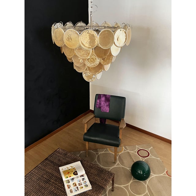 Vintage Space Age Murano Chandelier Albaster Iridescent Glasses, 1990 For Sale - Image 4 of 18