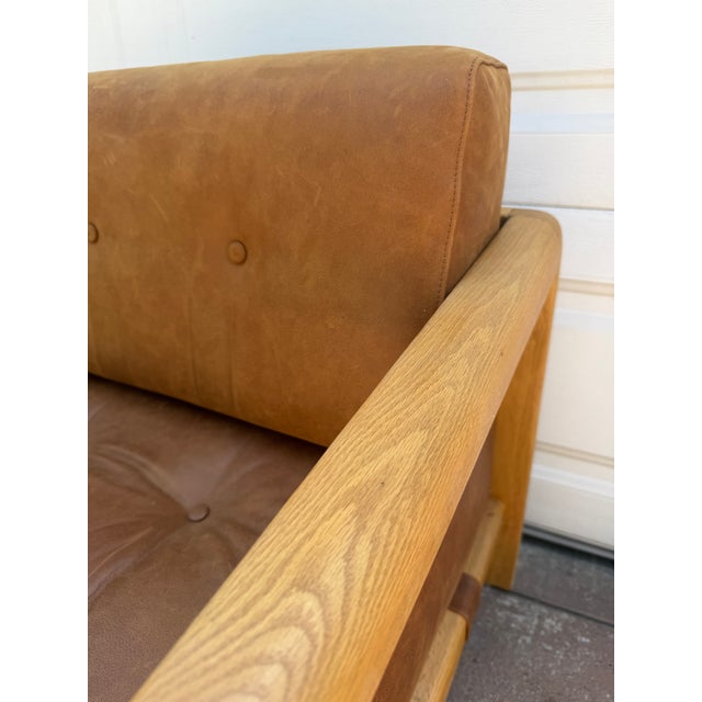 Anthropologie Pair of Leather and Wood Armchairs From Anthropologie For Sale - Image 4 of 7