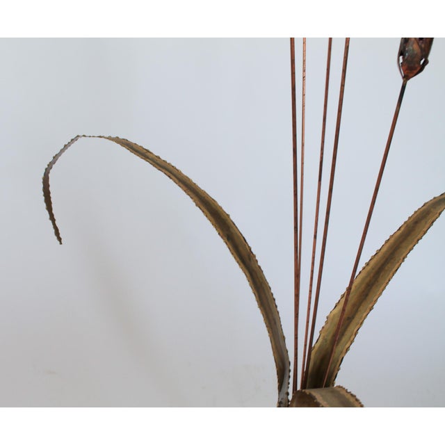 Metal Vintage Brutalist Brass Cattails W/ Rock Base Decor For Sale - Image 7 of 9