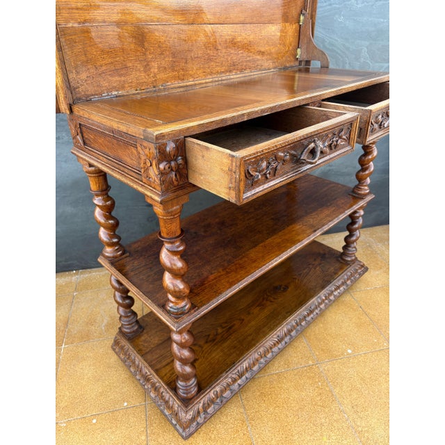 Baroque Carved Oak Barley Twist Console Table With Shelves For Sale - Image 3 of 14
