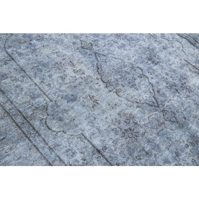 Vintage Persian Overdyed Handmade Medallion Blue Wool Rug For Sale - Image 9 of 10