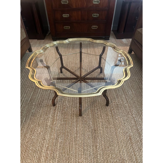 Vintage Baker Brass &. Glass Scalloped Coffee Table For Sale - Image 13 of 14
