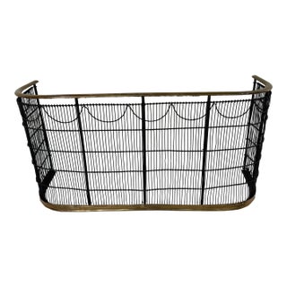 Vintage Hand-Forged Wrought Iron & Brass Fireplace Fender, Mid-Century English Style, 34” Wide For Sale