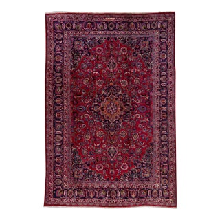 1960s Vintage Persian Mashad Handmade Red All-Over Wool Rug For Sale