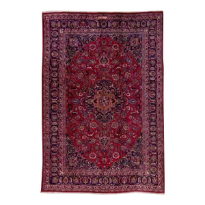 1960s Vintage Persian Mashad Handmade Red All-Over Wool Rug
