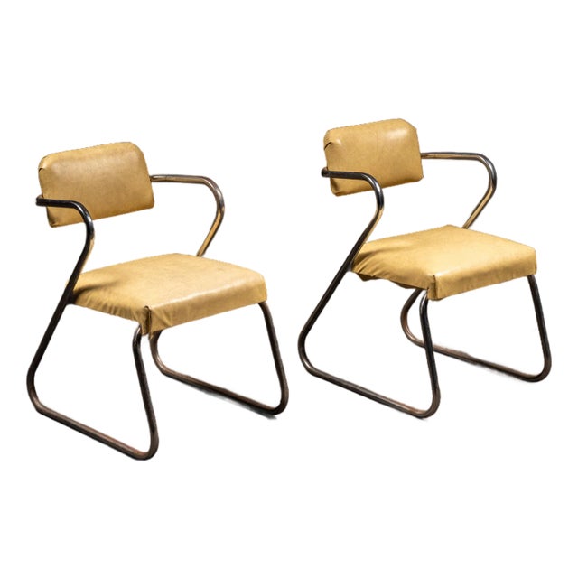 Mid 20th Century Pair of After-Kem Weber Streamline-Art Deco Chrometube and Vinyl Chairs For Sale
