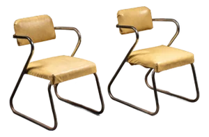 Mid 20th Century Pair of After-Kem Weber Streamline-Art Deco Chrometube and Vinyl Chairs