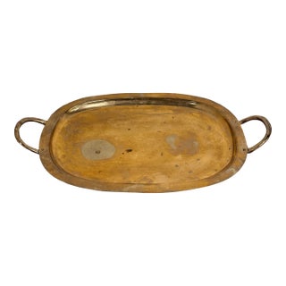 Vintage Oval Brass Handled Serving Tray For Sale