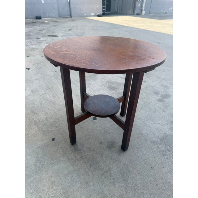 1910s L& Jg Stickley Round Mission Oak Center Table For Sale - Image 5 of 12