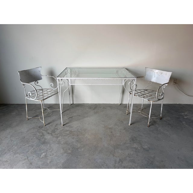 White Vintage White Painted Metal and Glass Top Garden Dining Table For Sale - Image 8 of 11