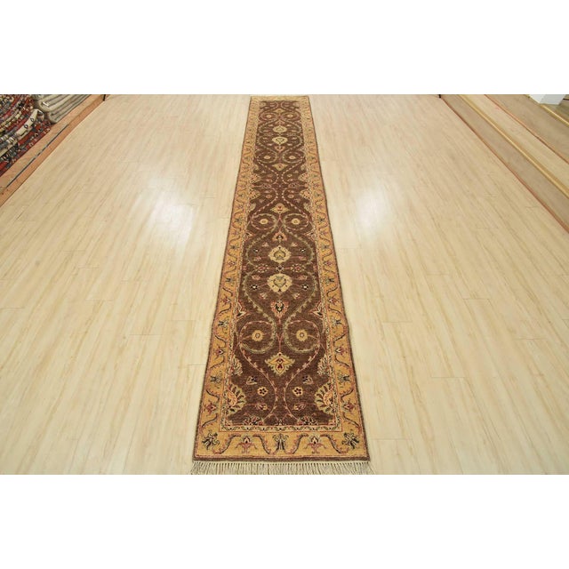 Farmhouse Agra Runner 2’7” X 13’9” Brown Wool Traditional Hand-Knotted Oriental Rug For Sale - Image 3 of 14