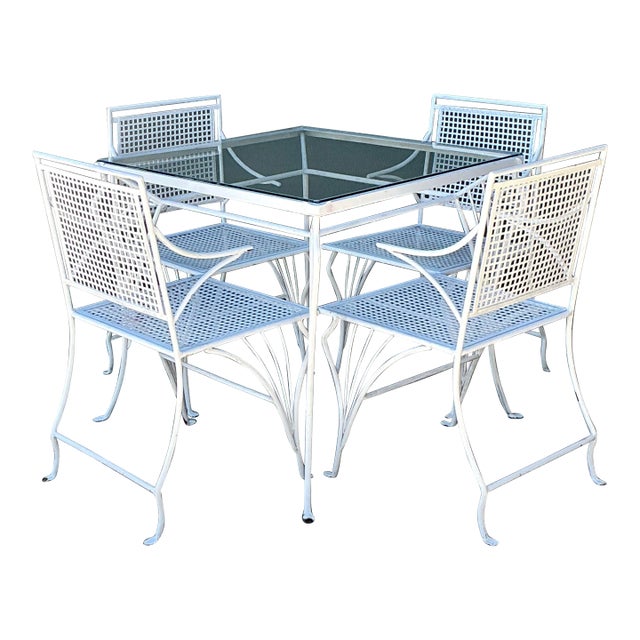 Vintage MCM Wrought Iron Outdoor Dining Set of 5 For Sale