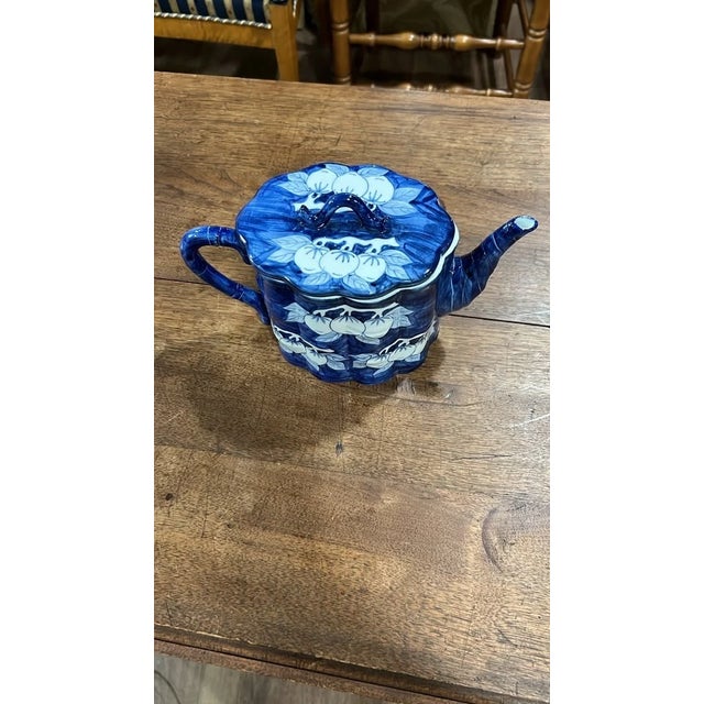 Vintage Blue & White Ceramic Fruit Teapot For Sale - Image 4 of 6