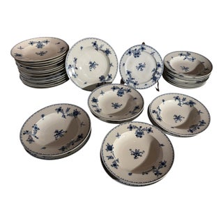 18th Century Viennese Blue and White Porcelain Dinner Plates, Set of 44 For Sale