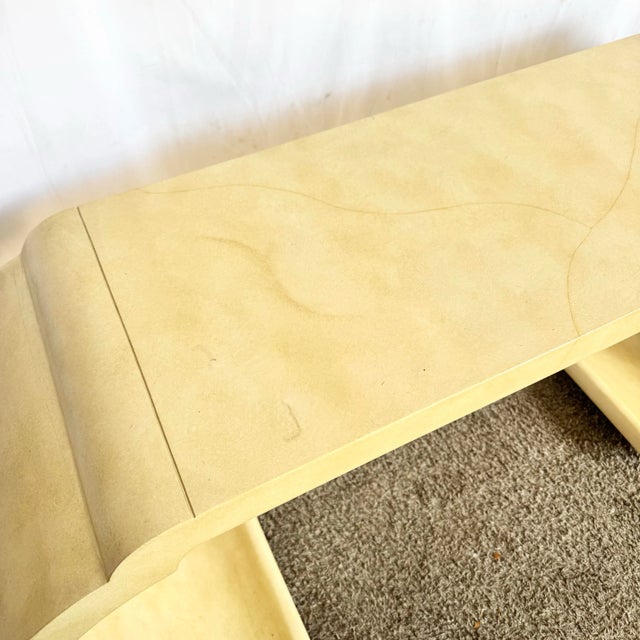 1980s Postmodern Faux Goatskin Lacquered Waterfall Console Table For Sale - Image 5 of 12