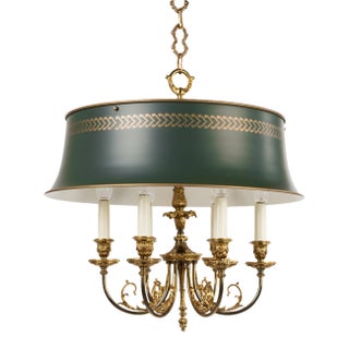 1960s Spanish Louis XVI Style Hunter Green Bouillotte 6-Light Chandelier For Sale