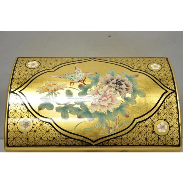Vintage Chinese Oriental Gold Leaf Dome Lid Jewelry Box W/ Soapstone Figures For Sale In Philadelphia - Image 6 of 18
